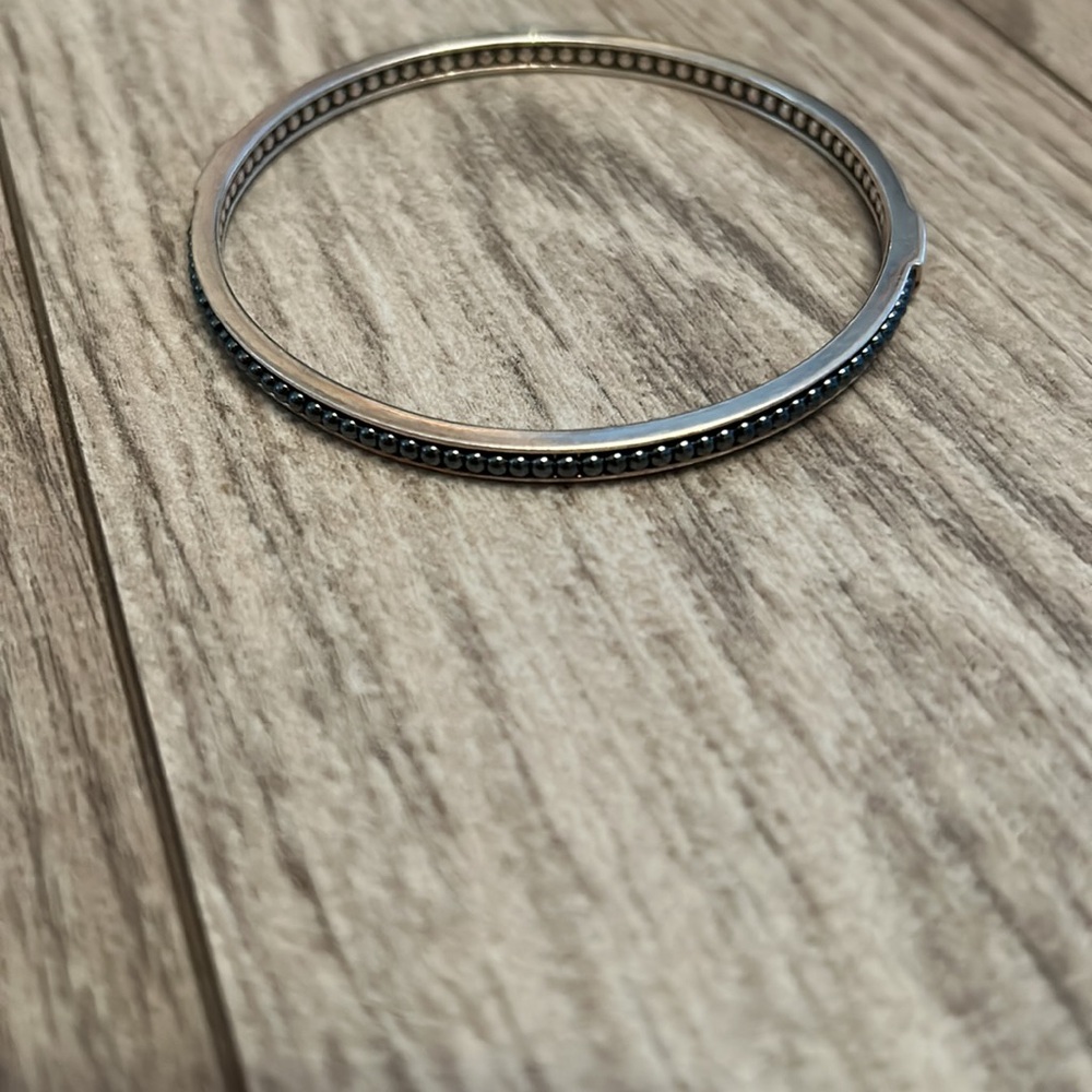 Lagos Dark Blue/Gray Sterling Silver Caviar Icon Beaded Bangle Bracelet - Picture 5 of 9